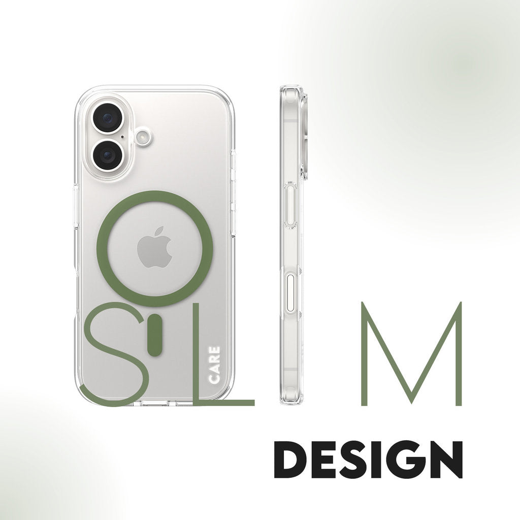 CARE by PanzerGlass Flagship Case Transparent Urban Combat w. Green MagSafe iPhone 16