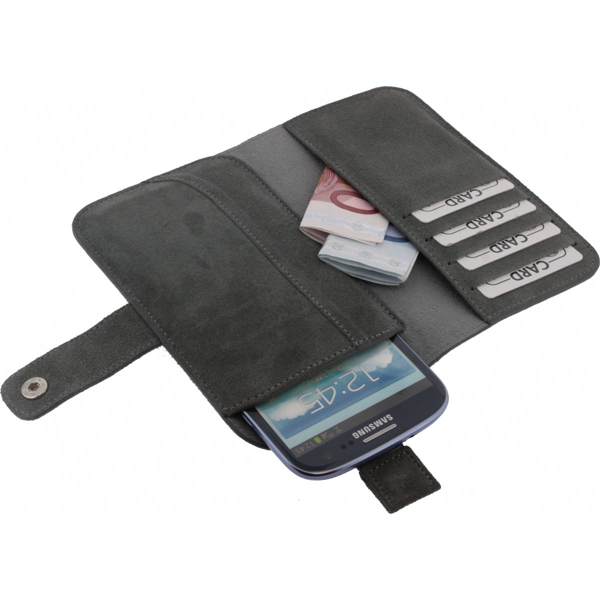 Senza Suede Wallet Slide Case Warm Grey Size XXL