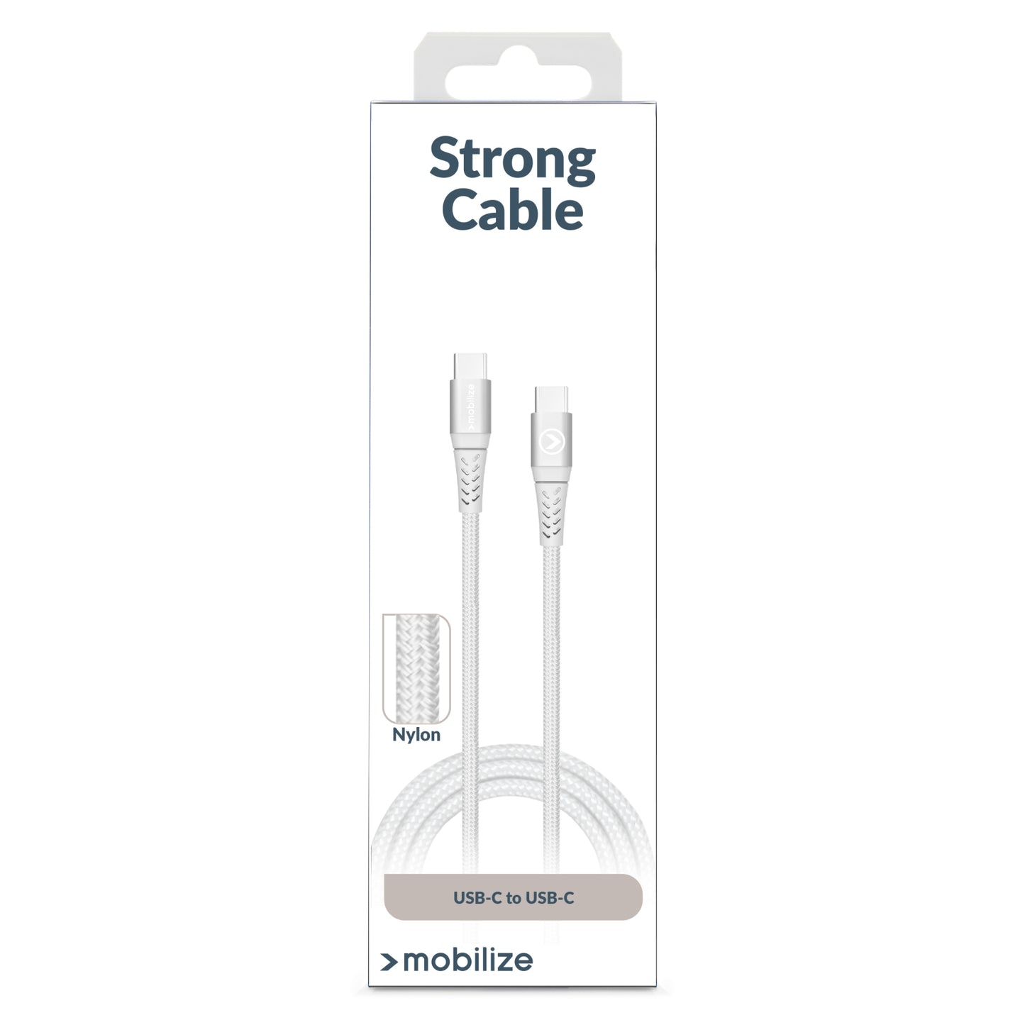 Mobilize Strong Nylon Cable USB-C to USB-C 1m. 100W White