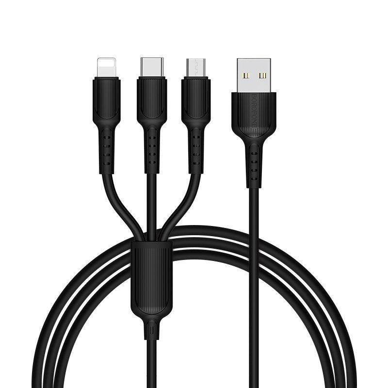 3 in 1 (USB-C / Lightning / Micro USB) laadkabel zwart