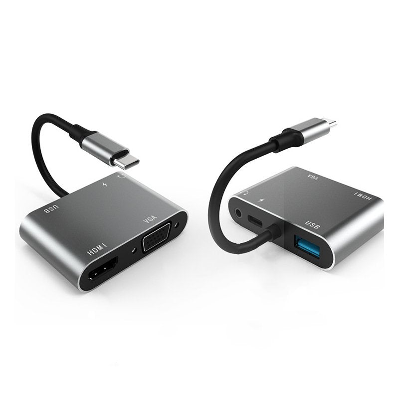 5 in 1 USB-C (male) naar USB 3.0/HDMI/VGA/USB-C PD/3,5mm audio Hub Docking Station