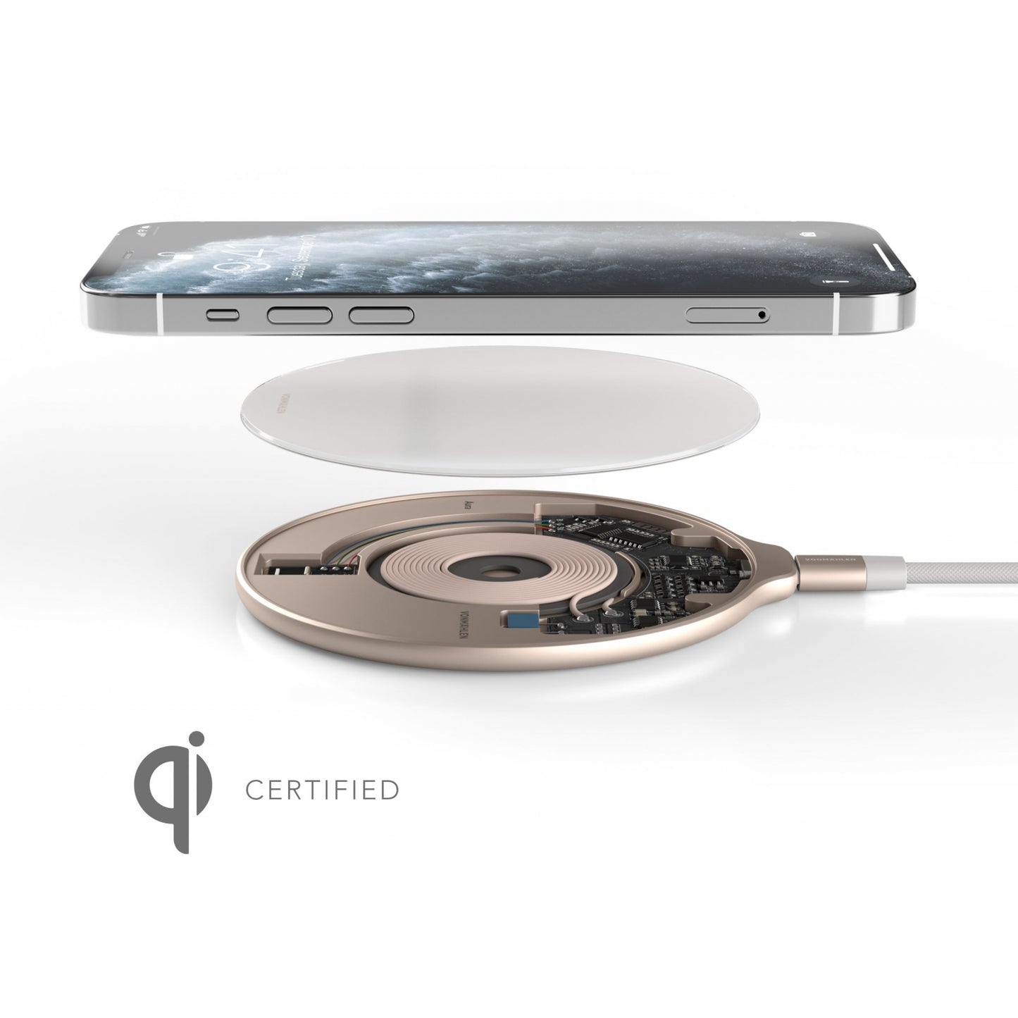 Vonmählen Aura Wireless Charging Pad Glass 7.5W/10W/15W Cool Grey/Rose Gold
