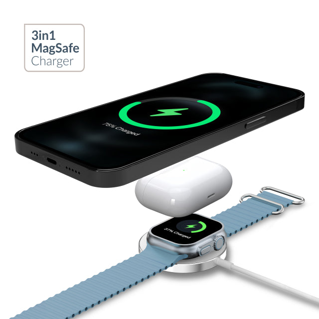 Mobilize 3in1 magnetisches kabelloses Ladegerät MagSafe Kompatibel 15W Weiß