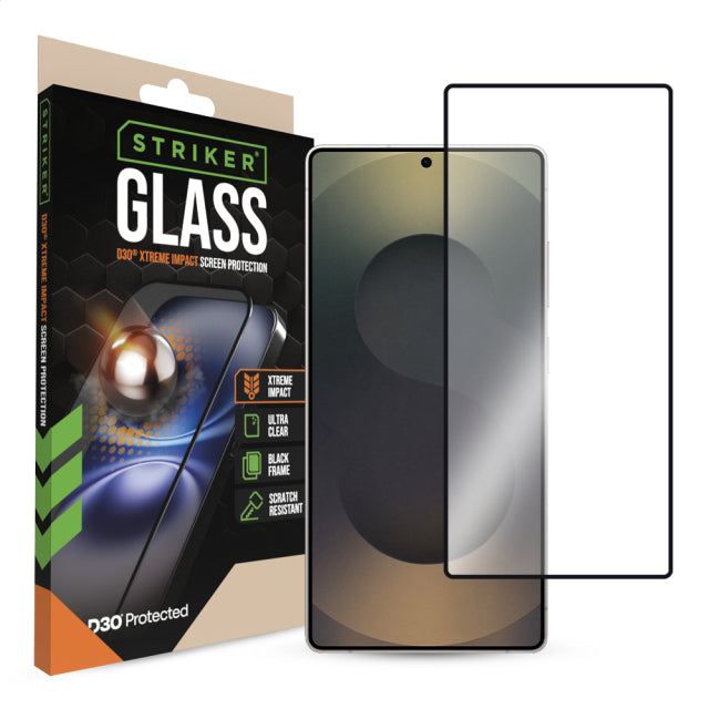 Striker D3O Xtreme Impact Glass Displayschutzfolie – schwarzer Rahmen – Samsung Galaxy S25 Ultra 5G