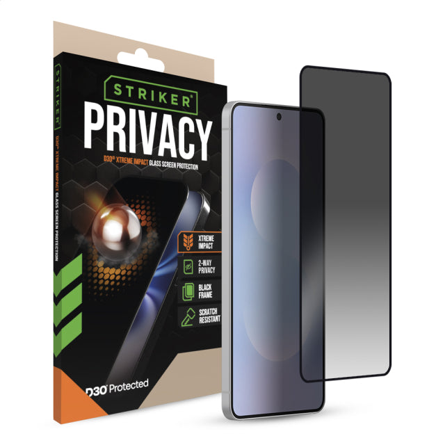 Protecteur d'écran en verre Striker D3O Xtreme Impact Privacy - Cadre noir - Samsung Galaxy S25 Edge 5G