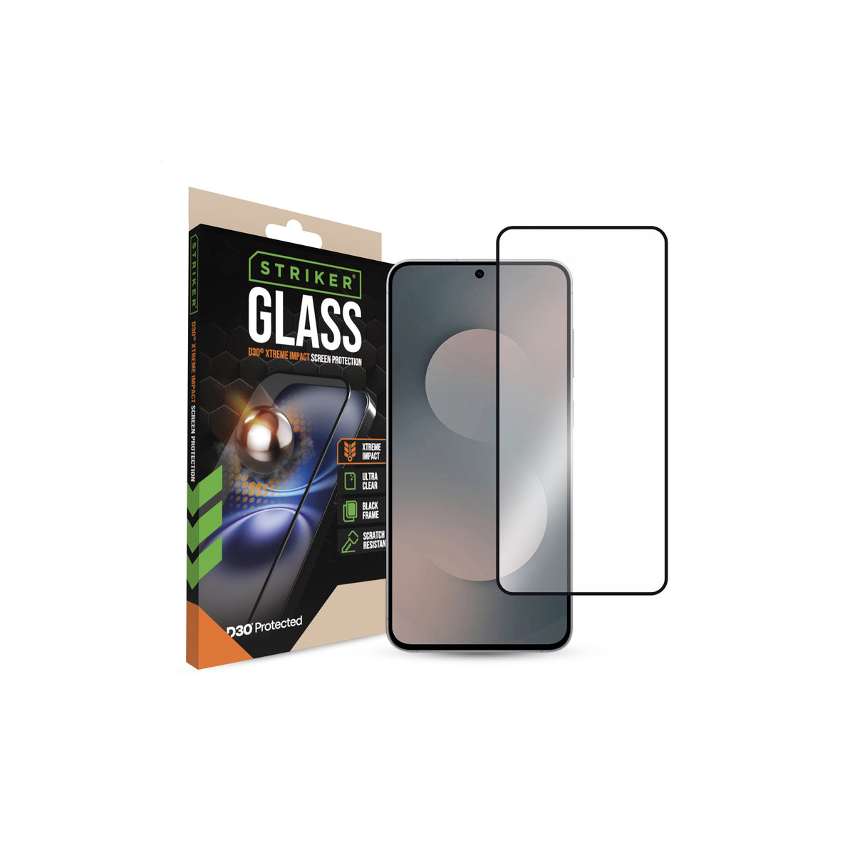 Striker D3O Xtreme Impact Glass Screen Protector - Black Frame - Samsung Galaxy S25 FE