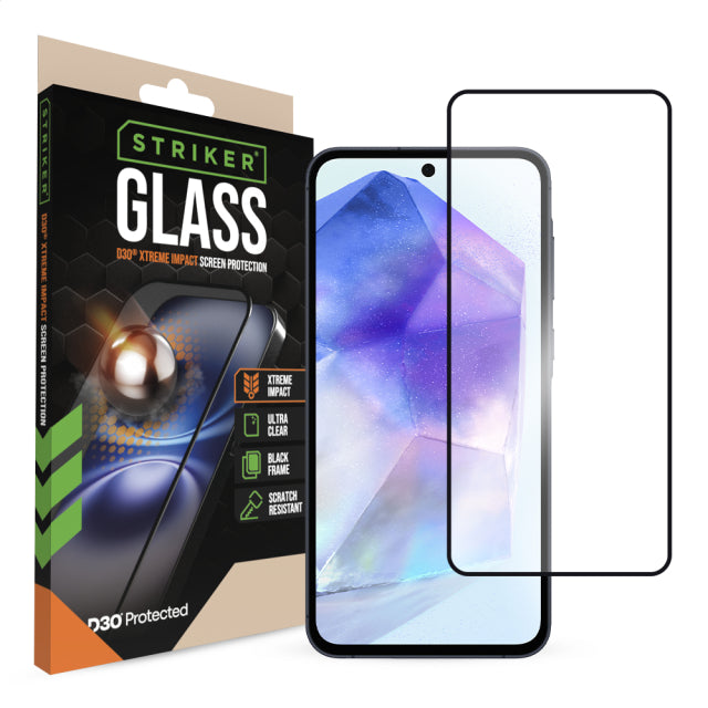 Striker D3O Xtreme Impact Glass Screen Protector - Black Frame - Samsung Galaxy A36 5G/A37 5G/A27 5G