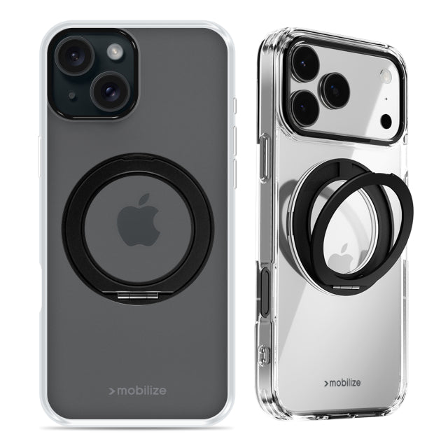 Mobilize MagSafe Compatible Coque Anneau Rotatif 360° pour Apple iPhone 15 Transparent/Noir