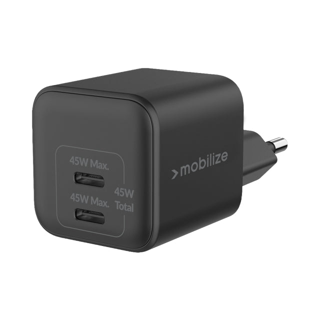 Mobilize Wall Charger 2x USB-C GaN 45W mit PD/PPS Schwarz