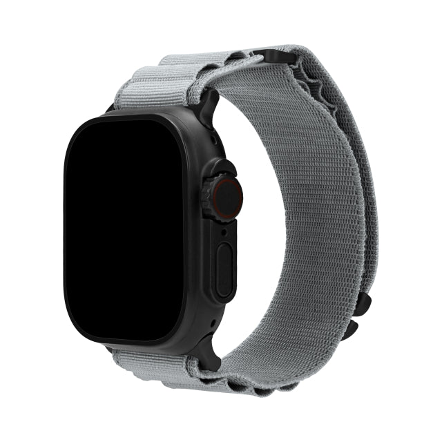 Mobilize Nylonarmband für die Apple Watch - Alpine - Schwarzer Anschluss - für Apple 42/44/45/49mm - Hellgrau