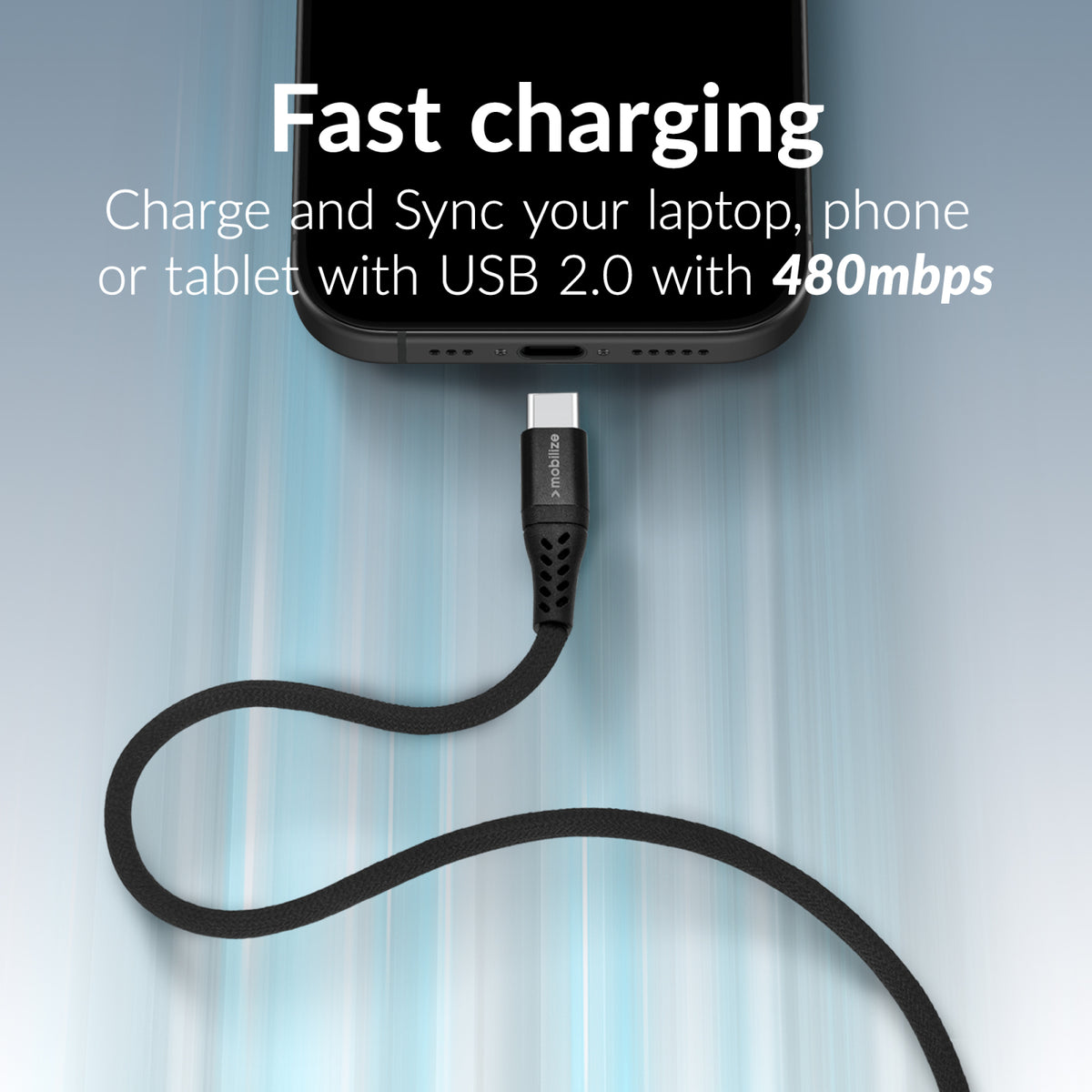 Mobilize Strong Nylon Cable USB-C to USB-C 1m. 240W Black