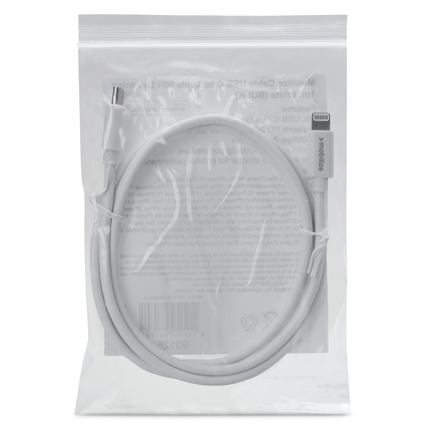 OEM Cable USB-C to Apple Lightning (Non MFi) 1m. White (BULK)