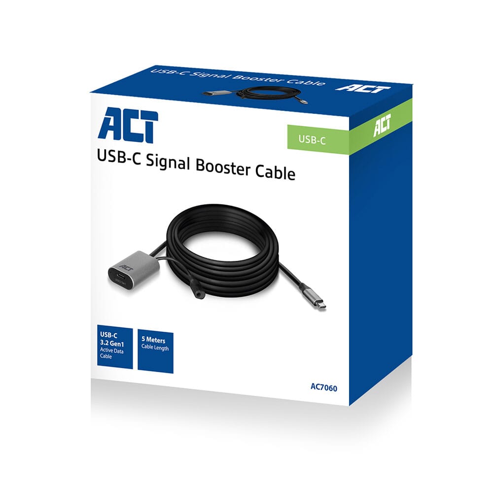 ACT USB-C verlengkabel met signaalversterker, 5 meter