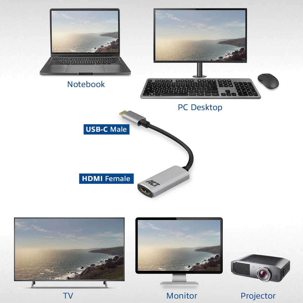 ACT USB-C naar HDMI female adapter, 4K