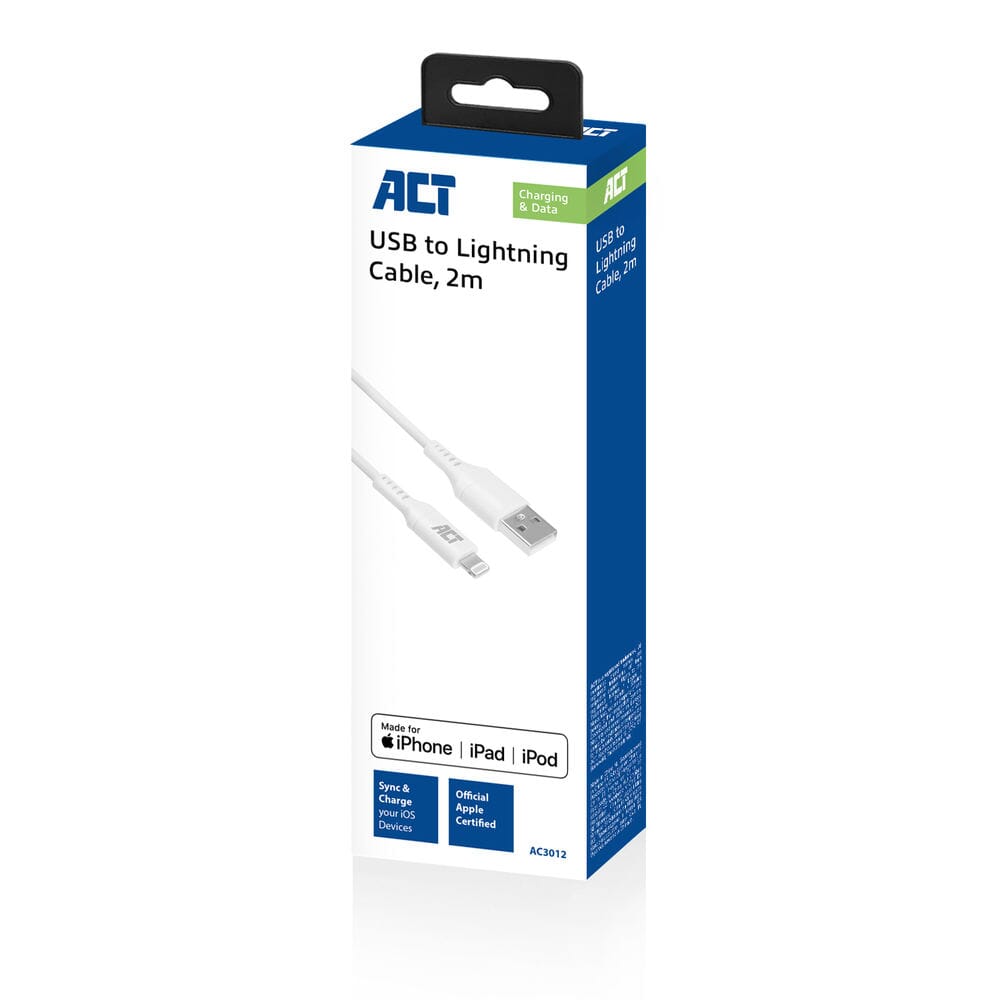 ACT USB A naar Lightning laad- en datakabel 2m MFI certified