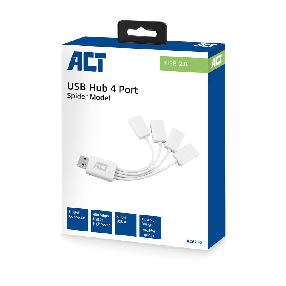ACT USB hub 4 poorts USB-A, flexibel
