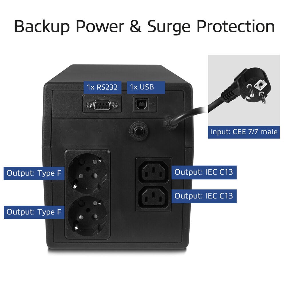 ACT UPS 1000 VA 2x IEC C13 2x type F female, 1x USB 1x RS232