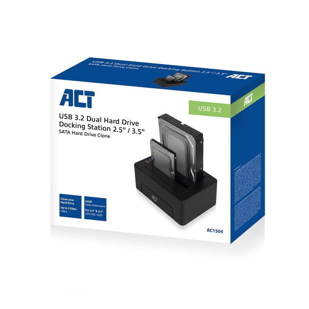 ACT 2,5 en 3,5 inch SATA Dual harde schijf dock USB 3.2 Gen1