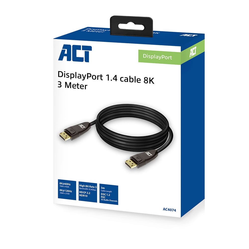 ACT DisplayPort 1.4 kabel 8K, 3m