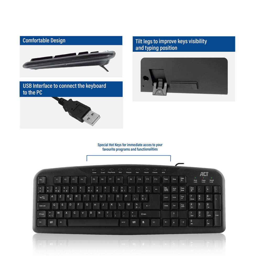 ACT Tastatur USB, Azerty, Schwarz