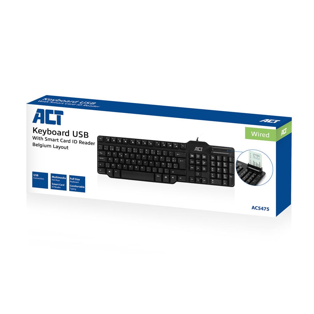 ACT Bekabeld toetsenbord Smartcard lezer (Azerty/BE layout)