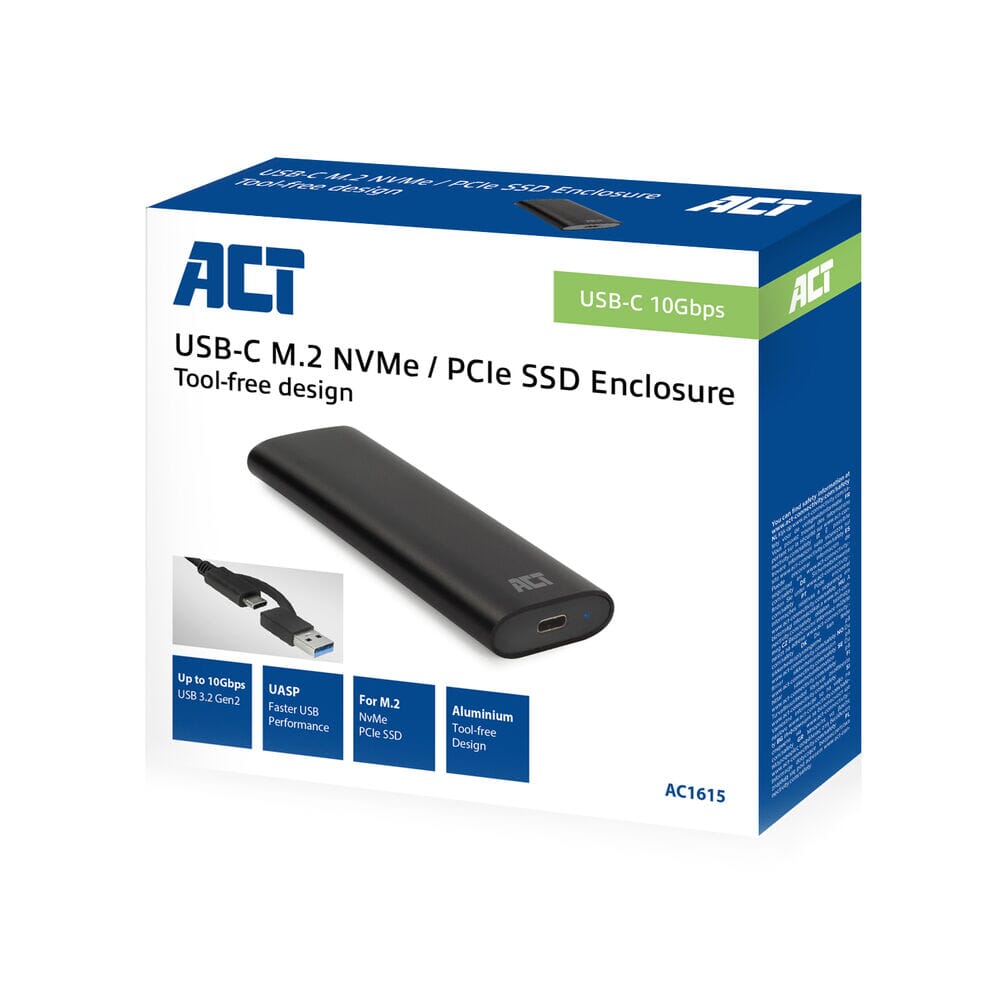 ACT USB-C M.2 NVMe / PCIe SSD-Gehäuse, werkzeuglos