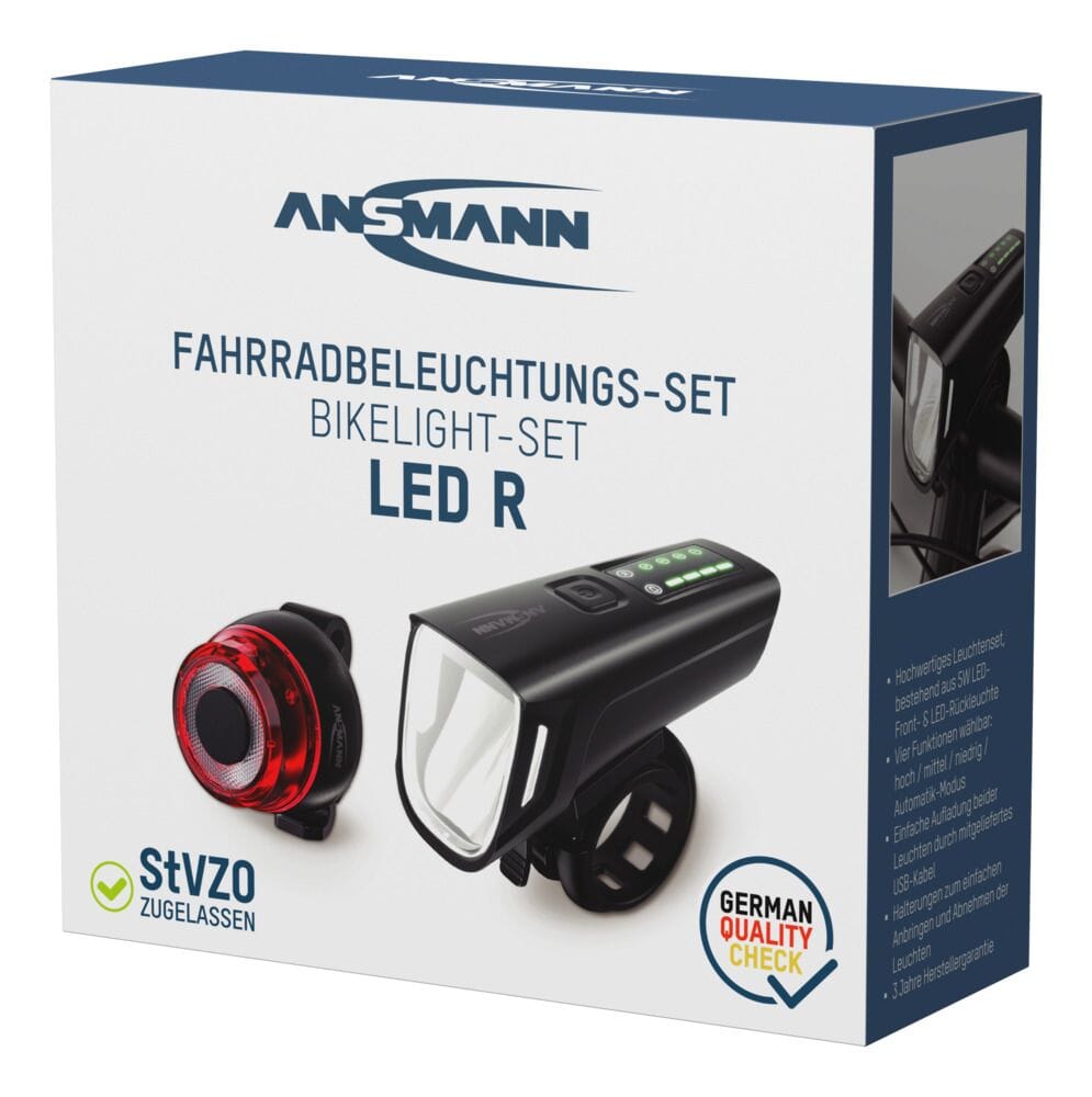 Kit d'éclairage de vélo LED rechargeable Ansmann