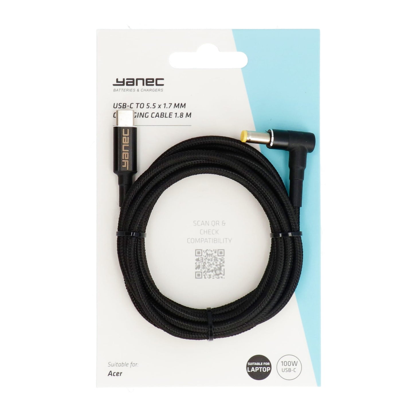 Câble de charge Yanec USB-C vers 5,5 x 1,7 mm 1,8 m