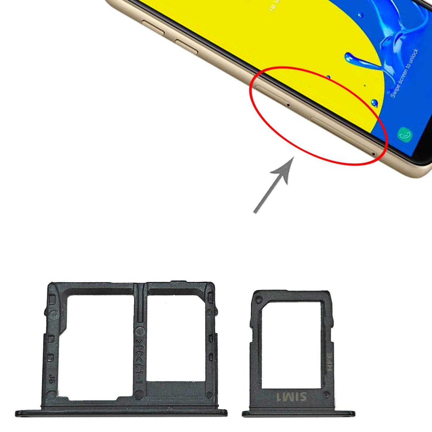 Simkaarthouder en SD-kaarthouder voor Samsung Galaxy J4 (2018) SM-J400 (zwart)