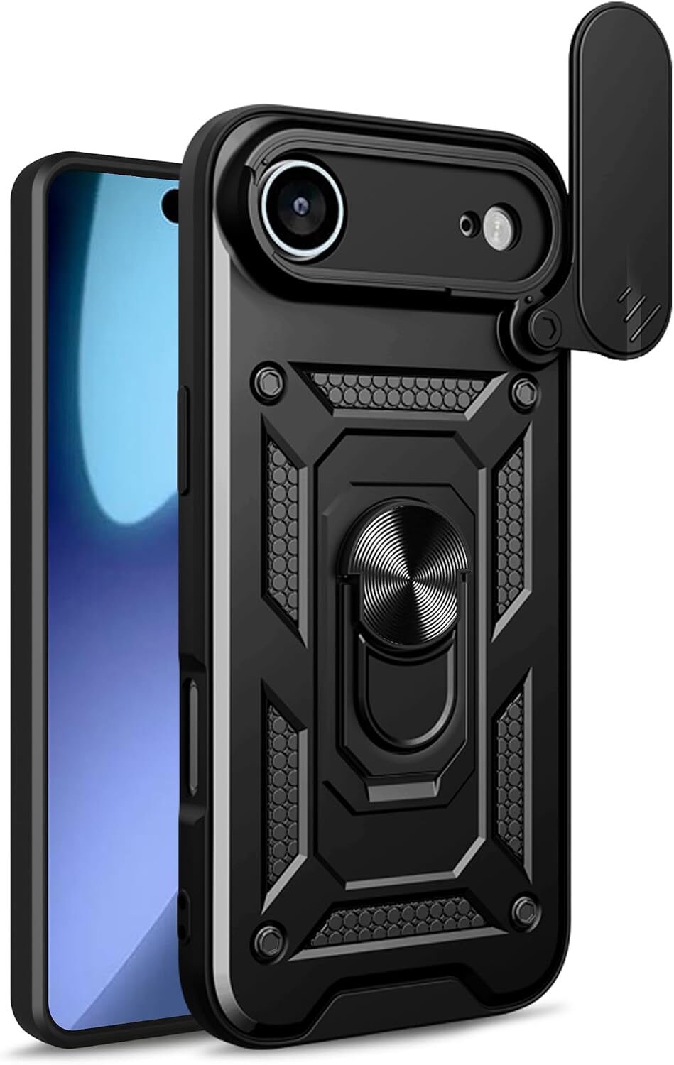 Camera slide hoesje met ring en stand functie Apple iPhone 17 Air zwart