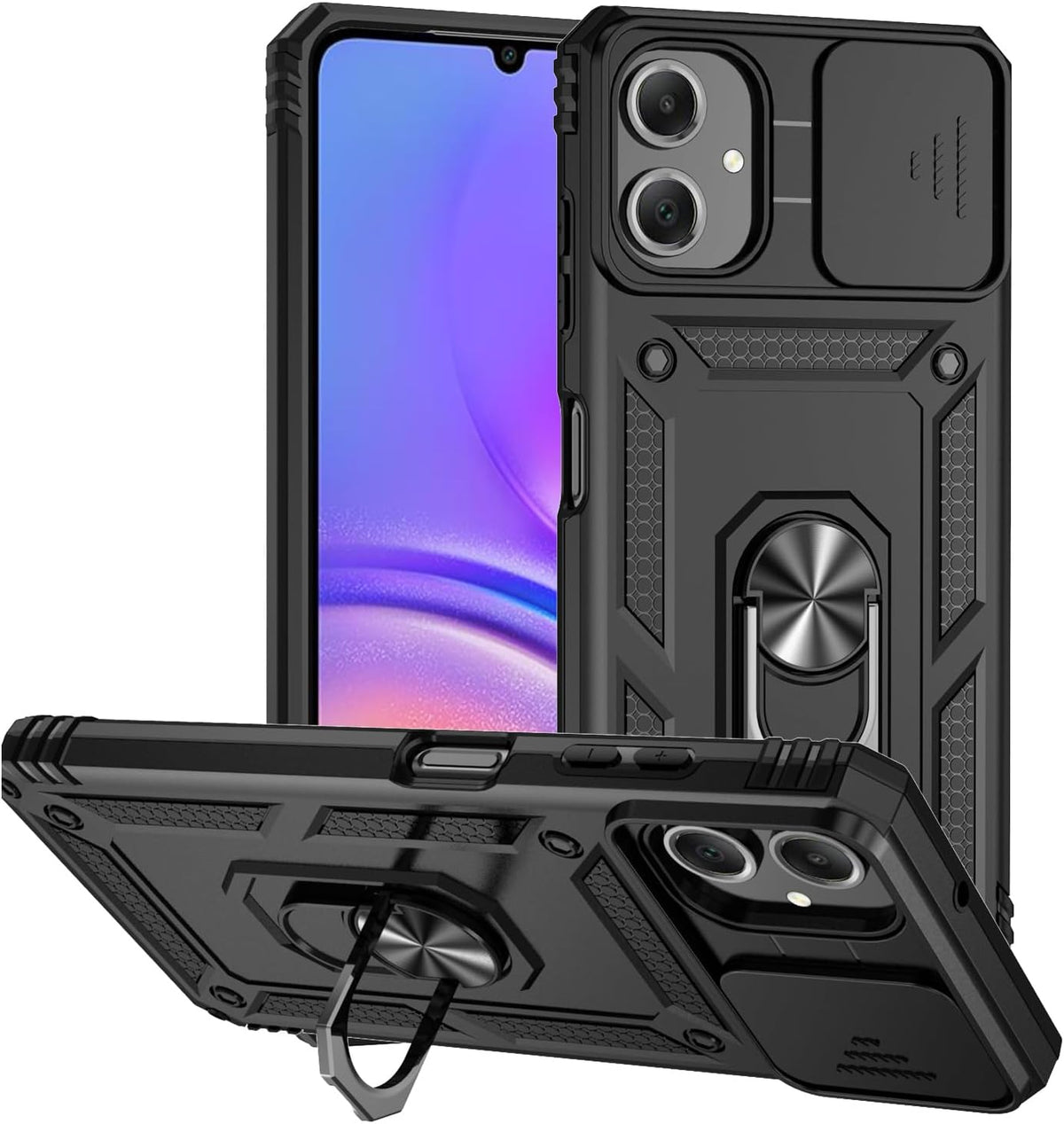Camera slide hoesje met ring en stand functie Samsung Galaxy A06 zwart