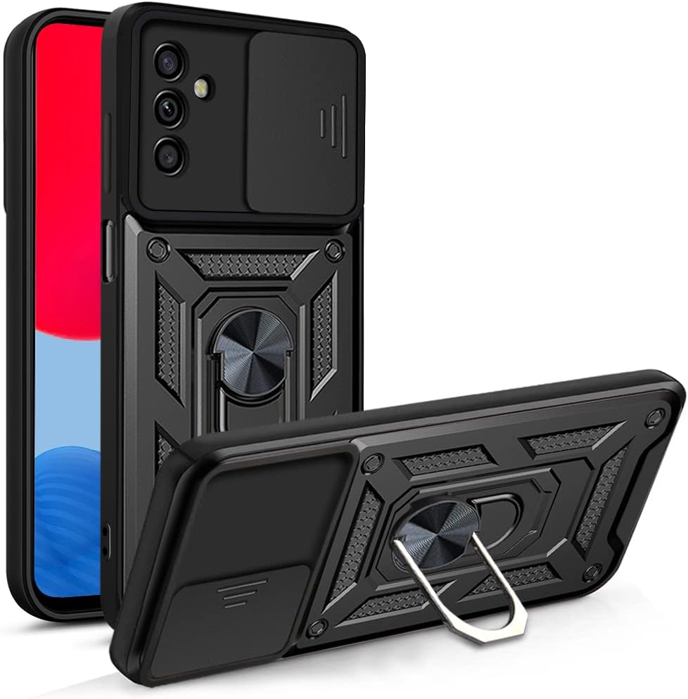Camera slide hoesje met ring en stand functie Samsung Galaxy A54 zwart