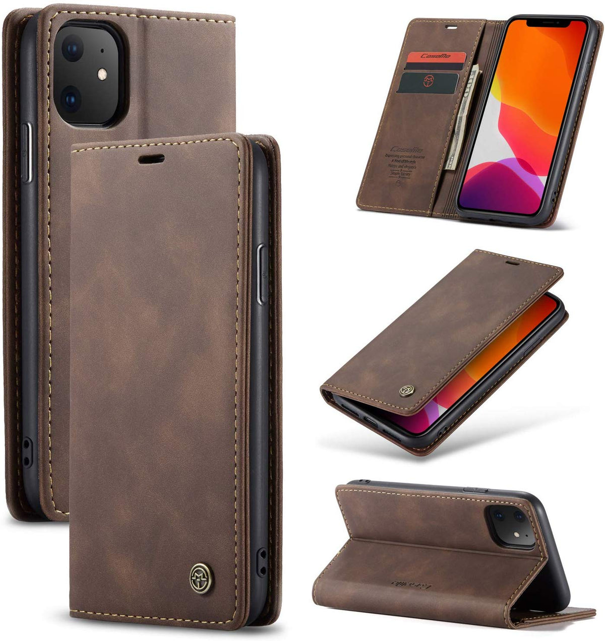 CaseMe book case leer - Apple iPhone 11 - bruin