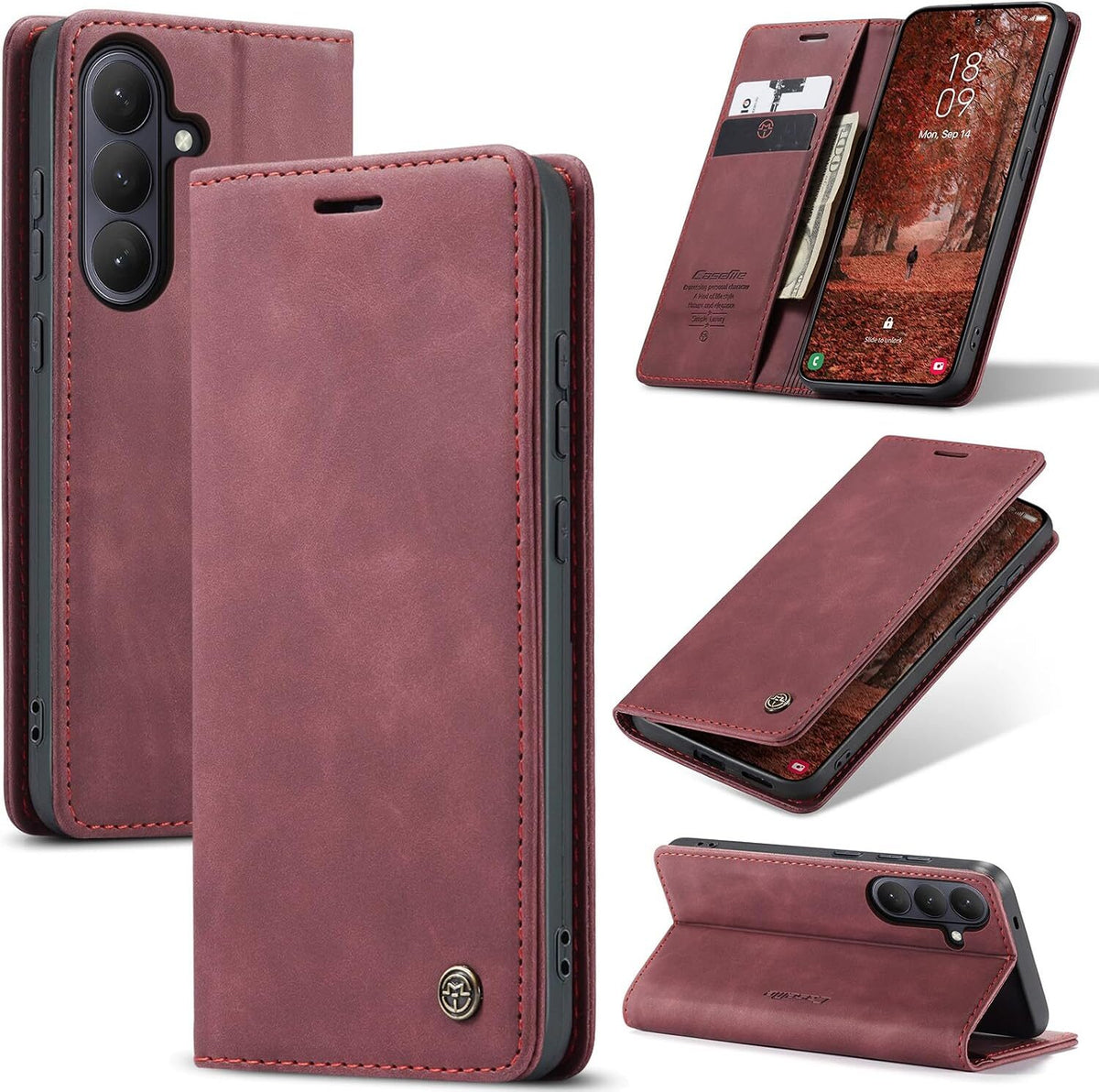 CaseMe book case leer - Samsung Galaxy S26 FE - rood