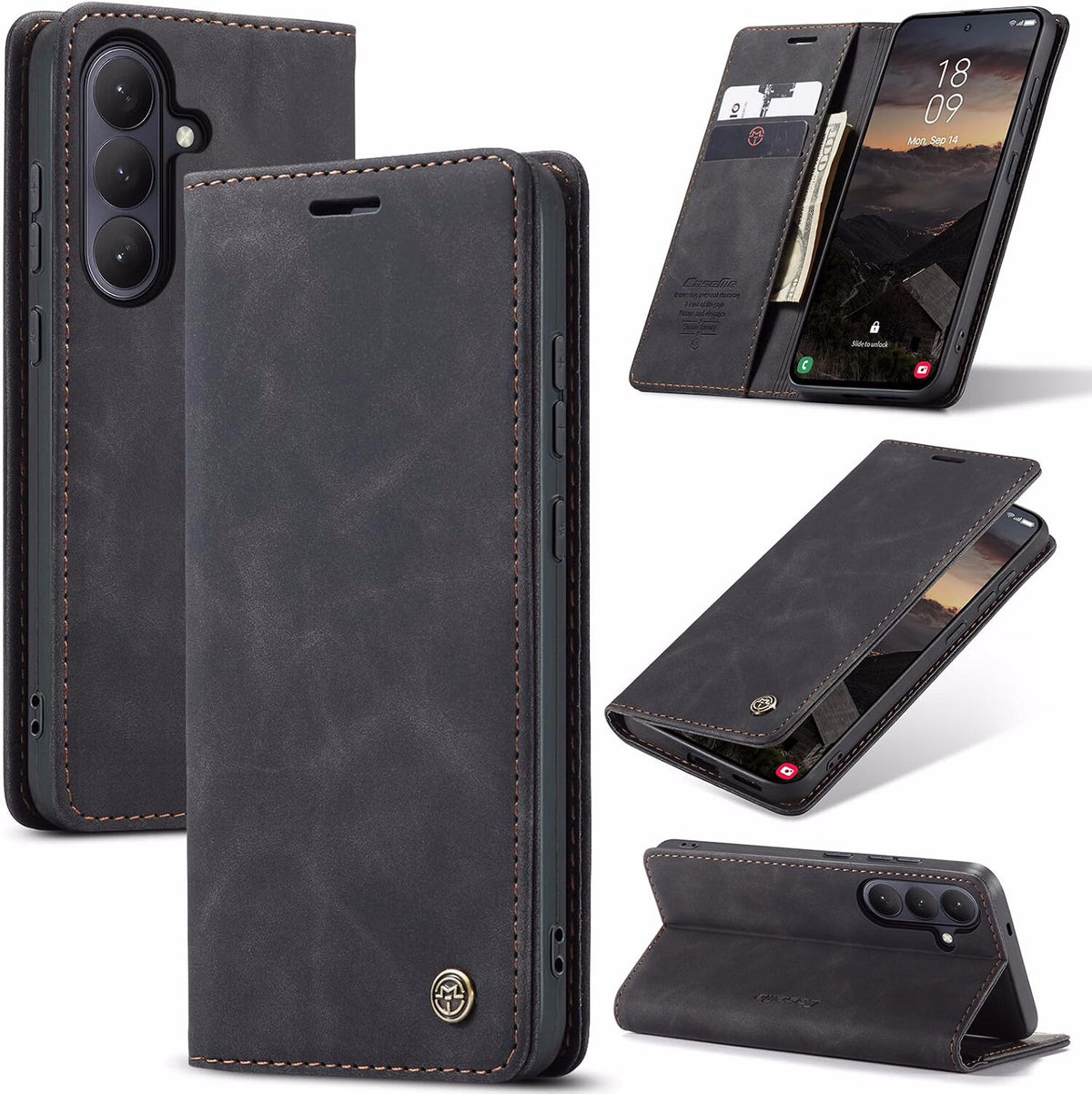 CaseMe book case leer - Samsung Galaxy S26 FE - zwart
