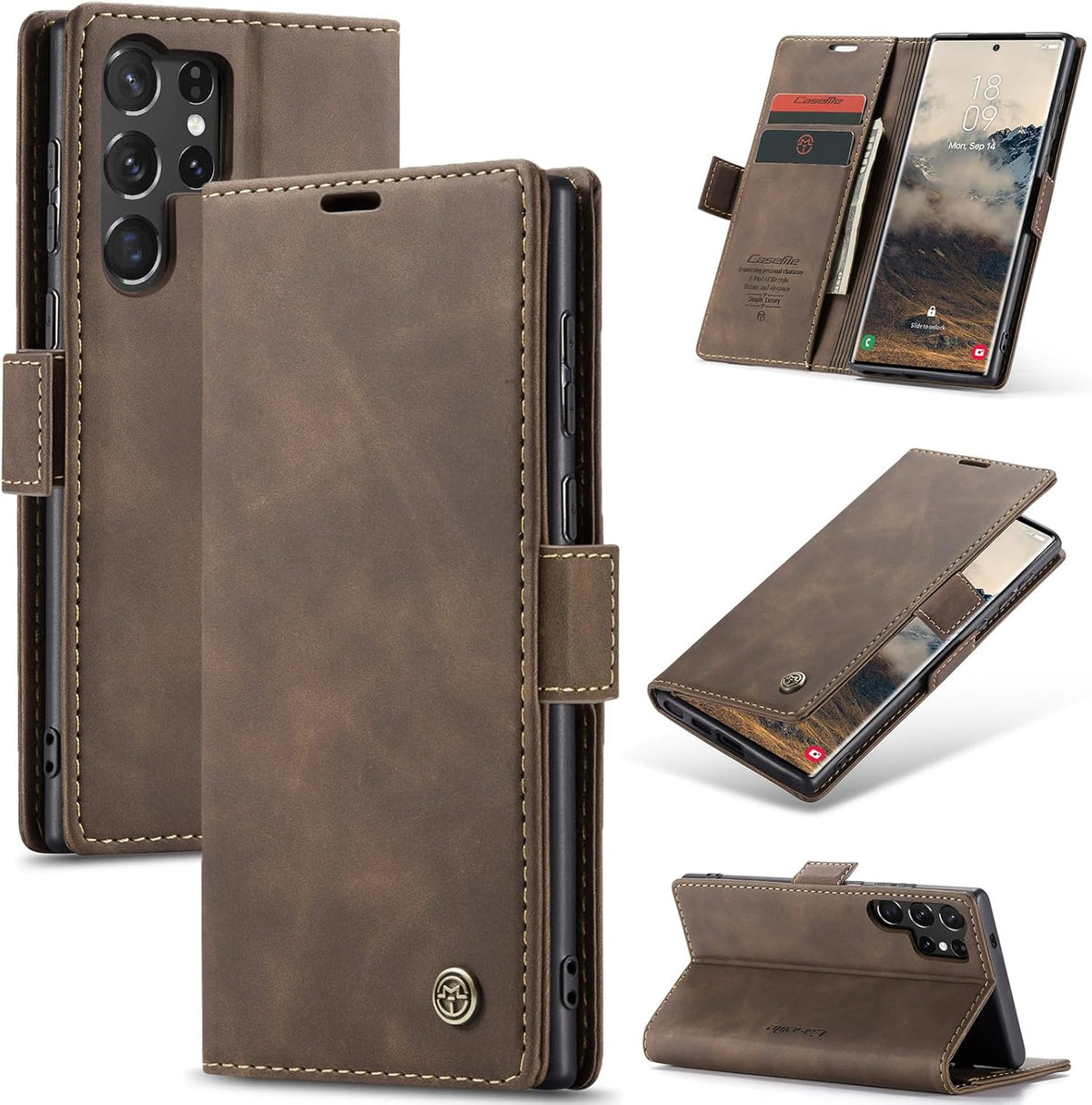 CaseMe book case leer - Samsung Galaxy S26 Ultra - Bruin