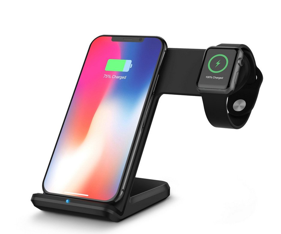 Draadloze laad dock voor iPhone en Apple Watch (2 in 1) zwart