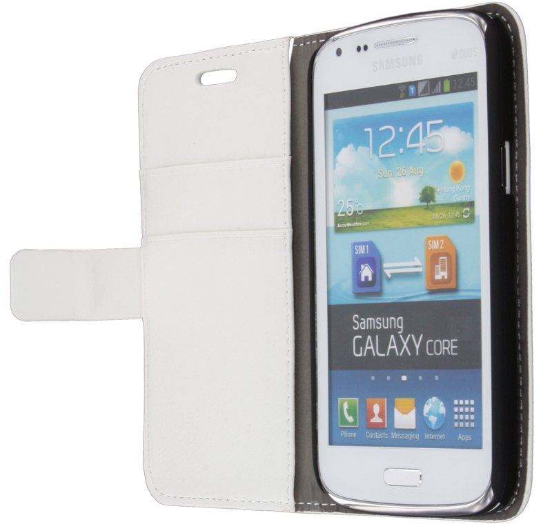 Flip case met stand Samsung Galaxy Core i8260 wit