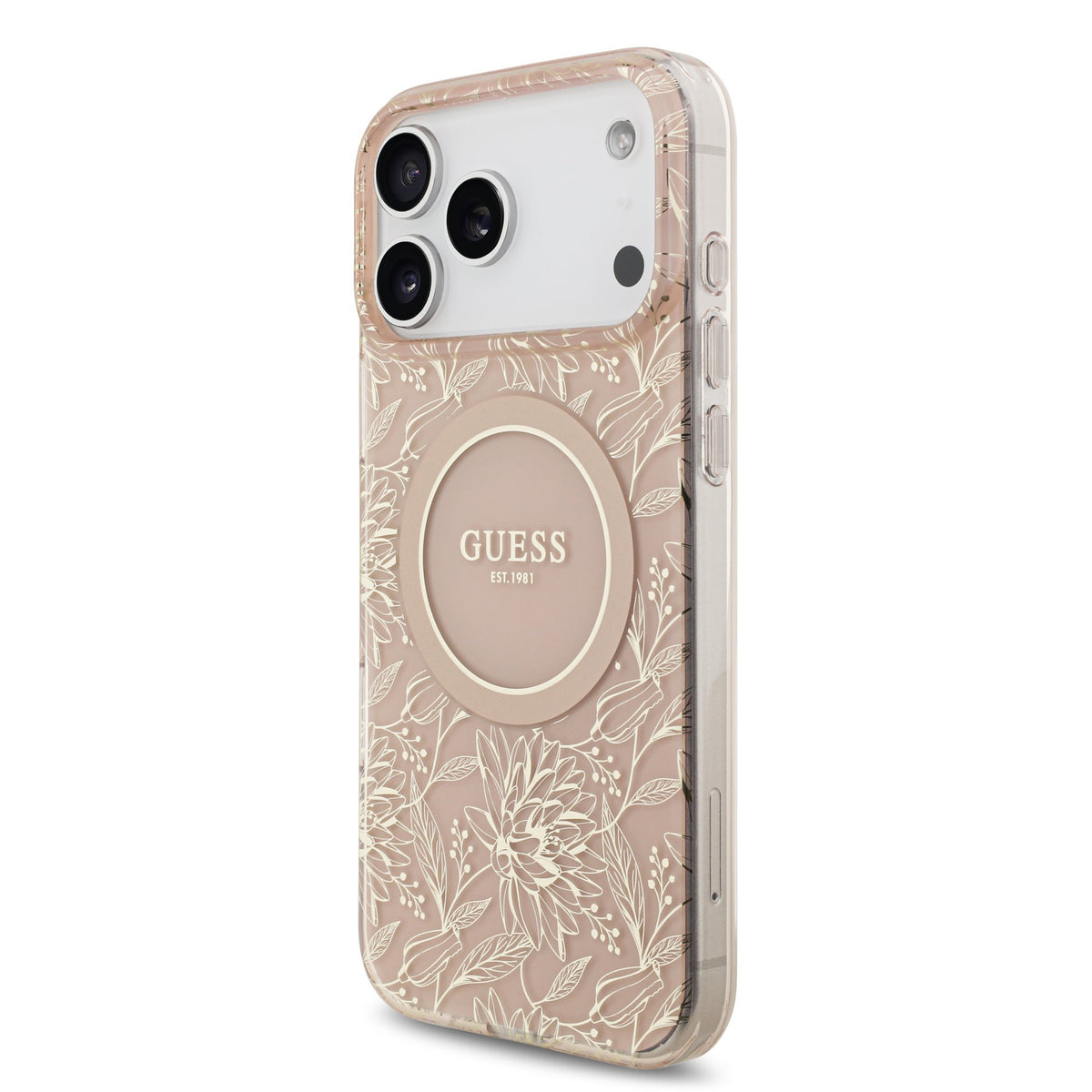 Guess IML Flowers Allover Strap MagSafe Case iPhone 17 Pro Max/18 Pro Max Roze