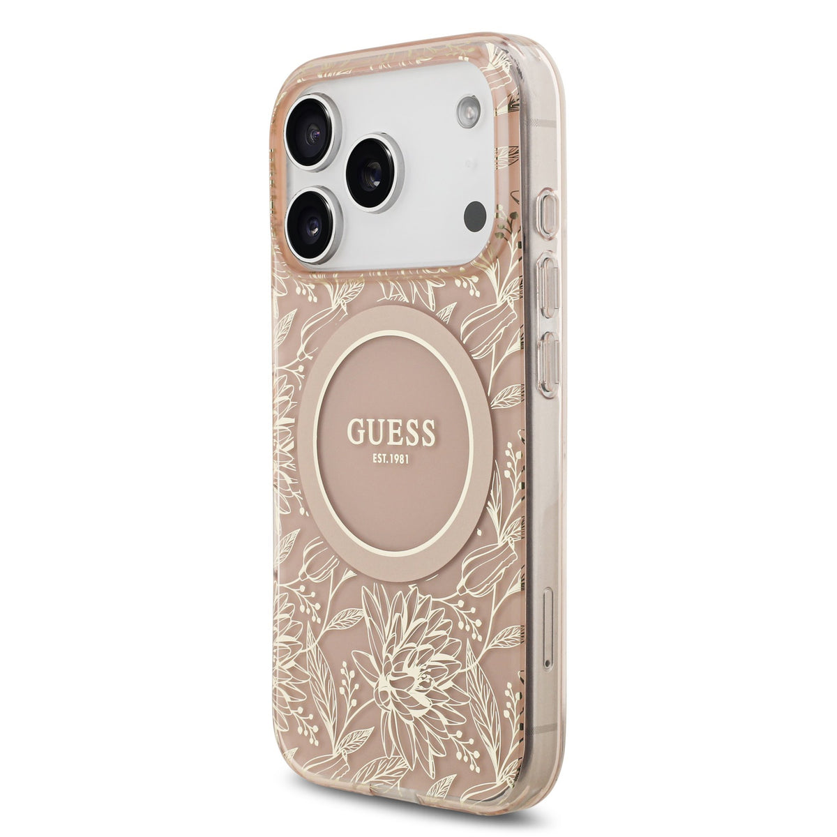 Guess IML Flowers Allover Strap MagSafe Case iPhone 17 Pro/18 Pro Roze
