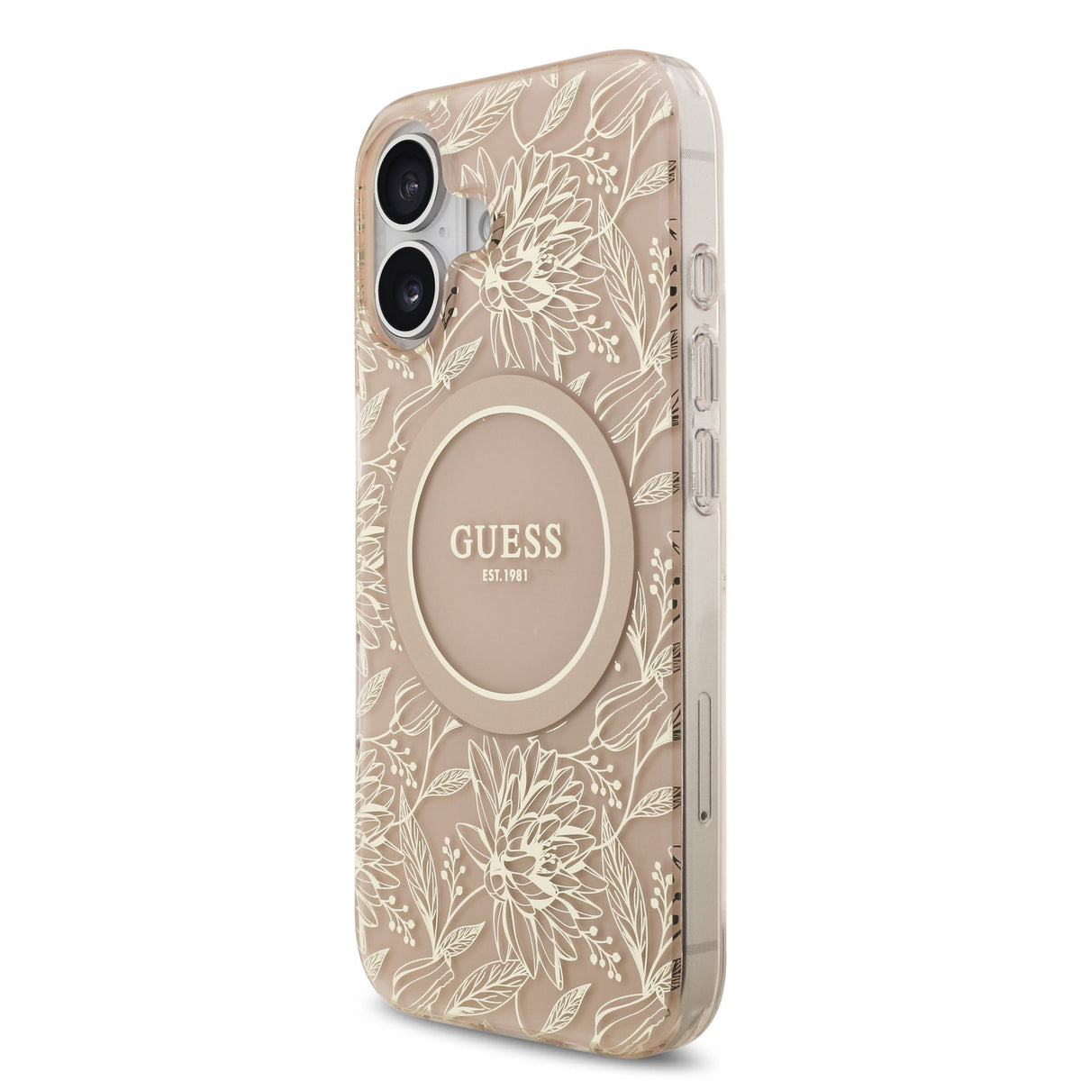 Guess IML Flowers Allover Strap MagSafe Case iPhone 17 Roze