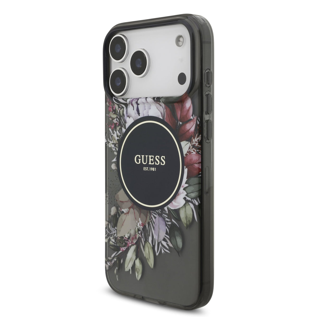 Guess IML Flowers Strap MagSafe Case iPhone 17 Pro Max/18 Pro Max Zwart