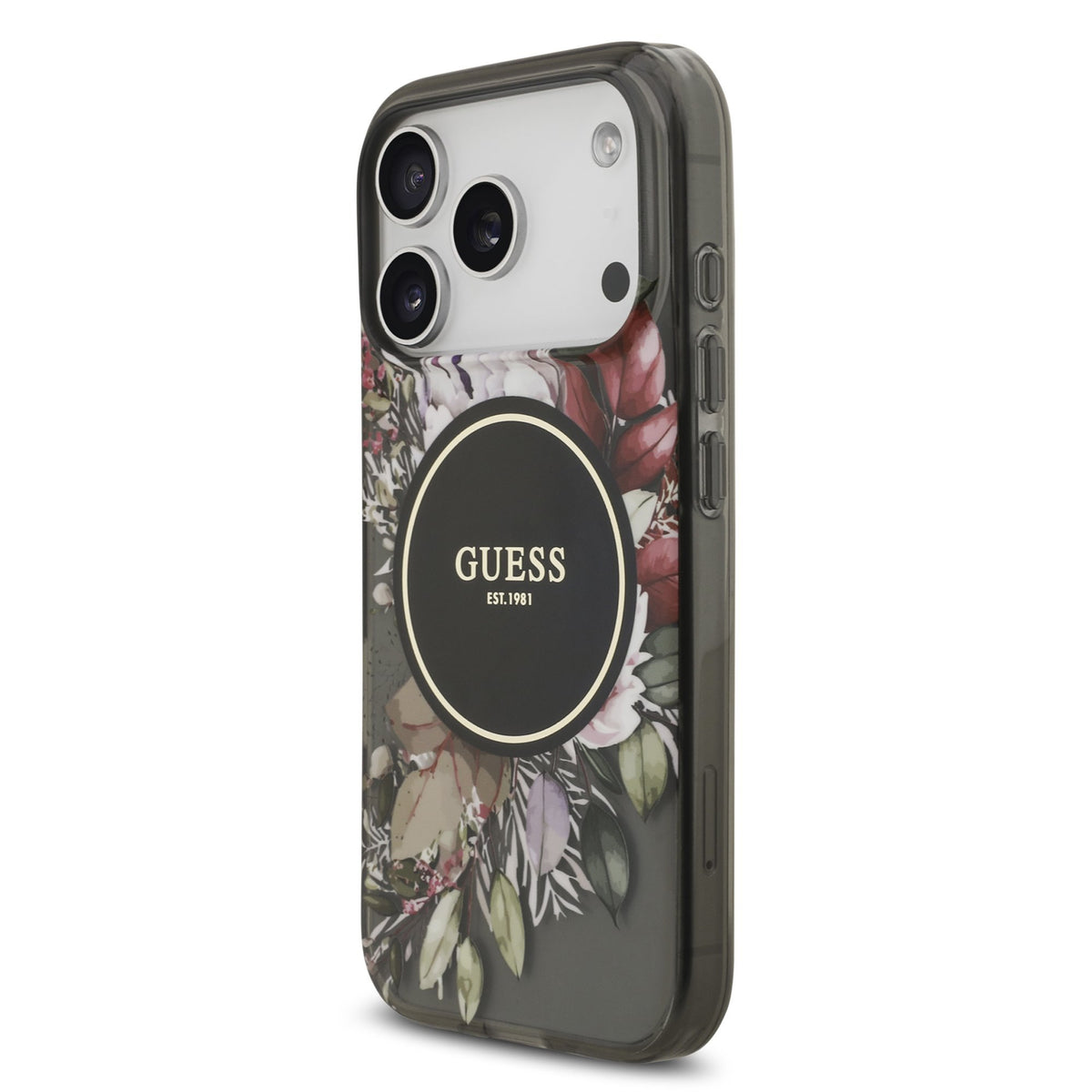 Guess IML Flowers Strap MagSafe Case iPhone 17 Pro/18 Pro Zwart