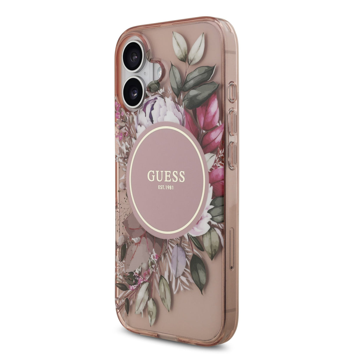 Guess IML Flowers Strap MagSafe Case iPhone 17 Roze