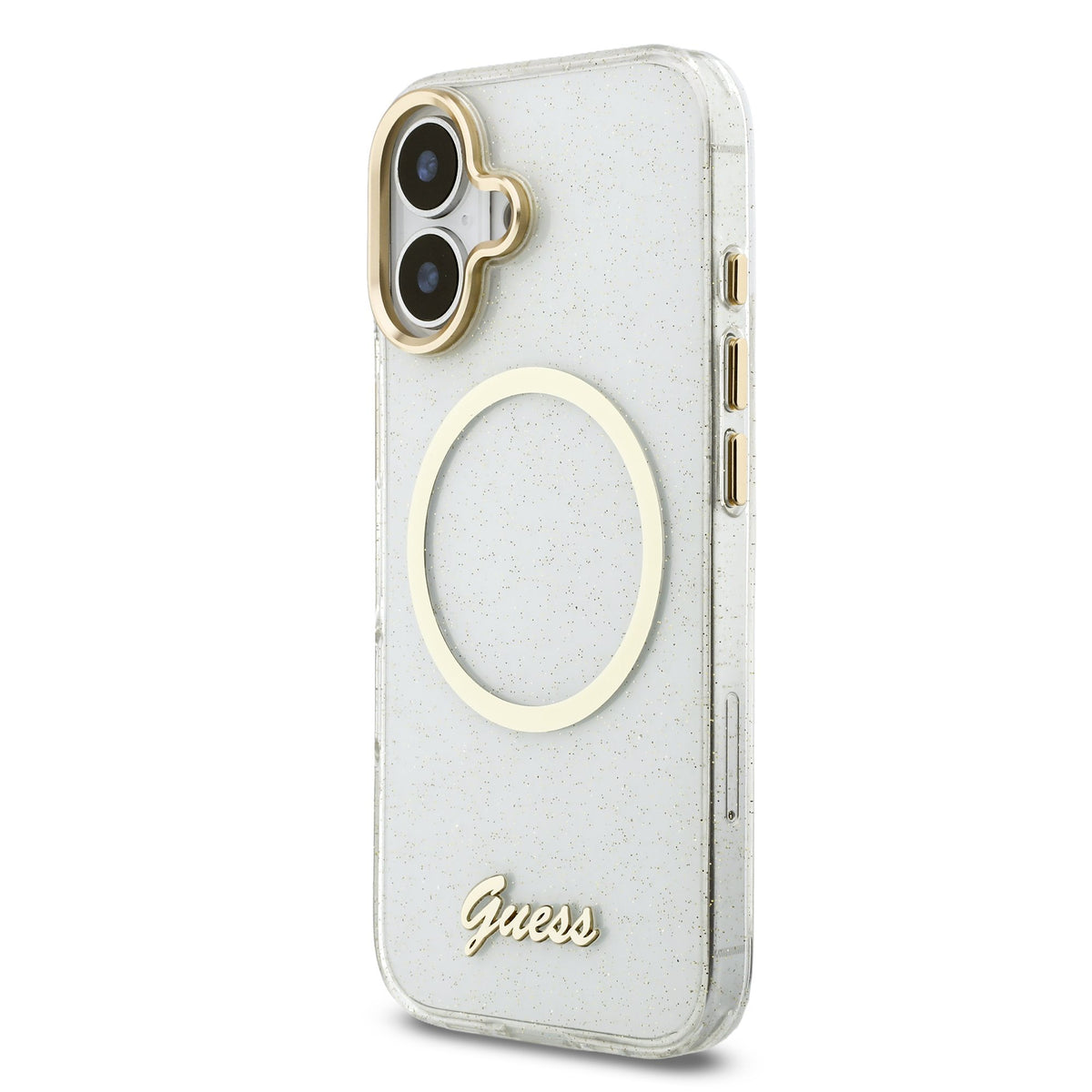 Guess IML Glitter Script Strap MagSafe Case iPhone 17 Transparant