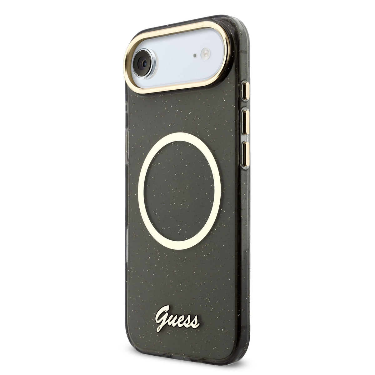 Guess IML Glitter Script Strap MagSafe Case iPhone 17 Air Zwart