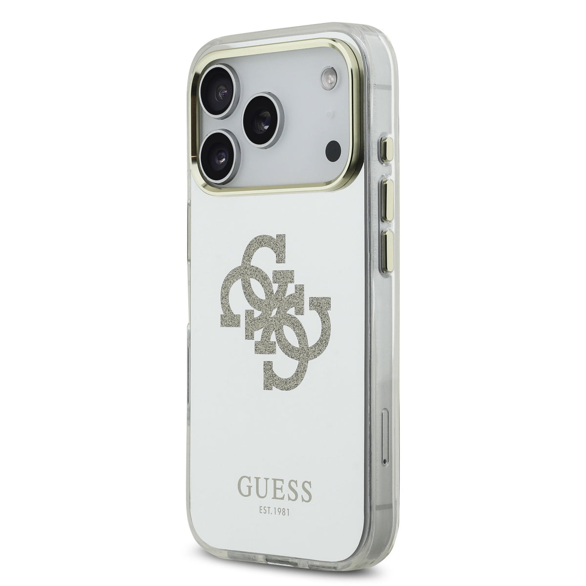 Guess PC/TPU Mirror 4G Glitter Logo MagSafe Case iPhone 17 Pro Max/18 Pro Max Goud