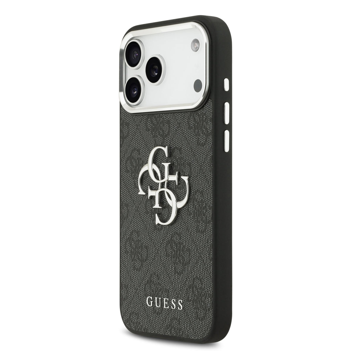 Guess PU 4G Metal Logo Case iPhone 17 Pro Max/18 Pro Max Zilver Zwart