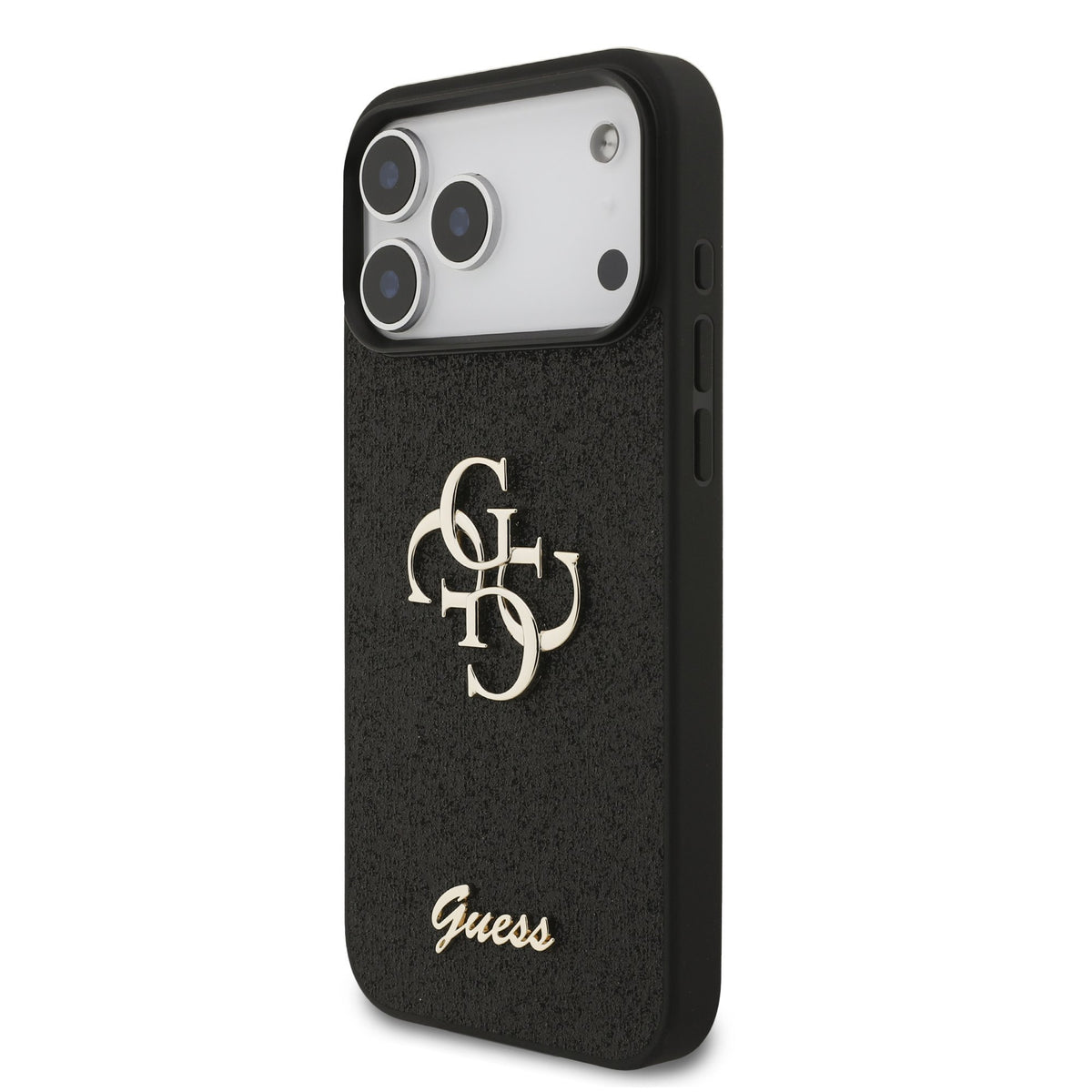 Guess PU Fixed Glitter 4G Metal Logo Case iPhone 17 Pro Max/18 Pro Max Zwart