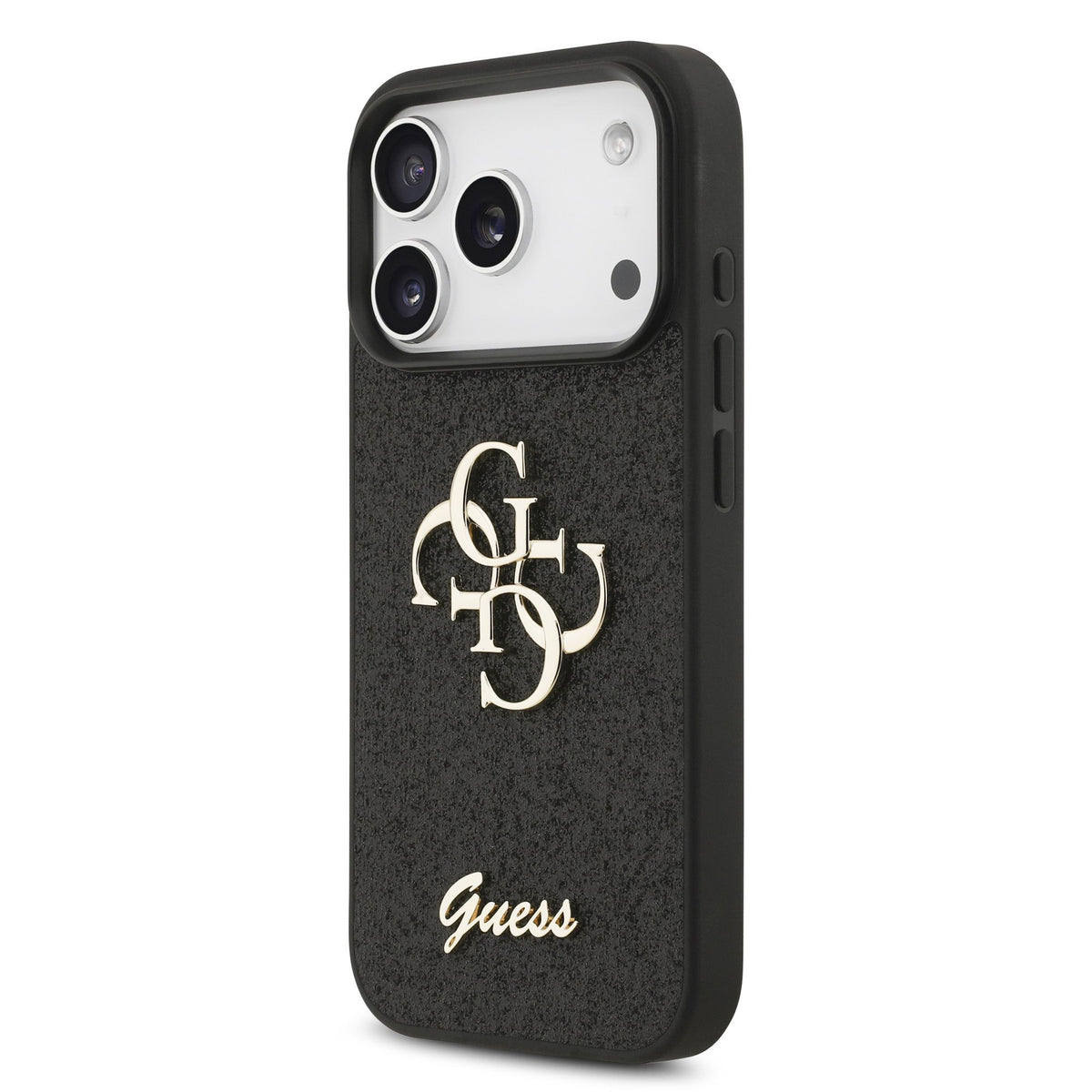 Guess PU Fixed Glitter 4G Metal Logo Case iPhone 17 Pro/18 Pro Zwart